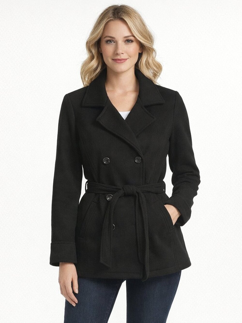 Maralyn & Me Pea Coat Jacket. XL- Black with Quilted lining. Cotton Blend